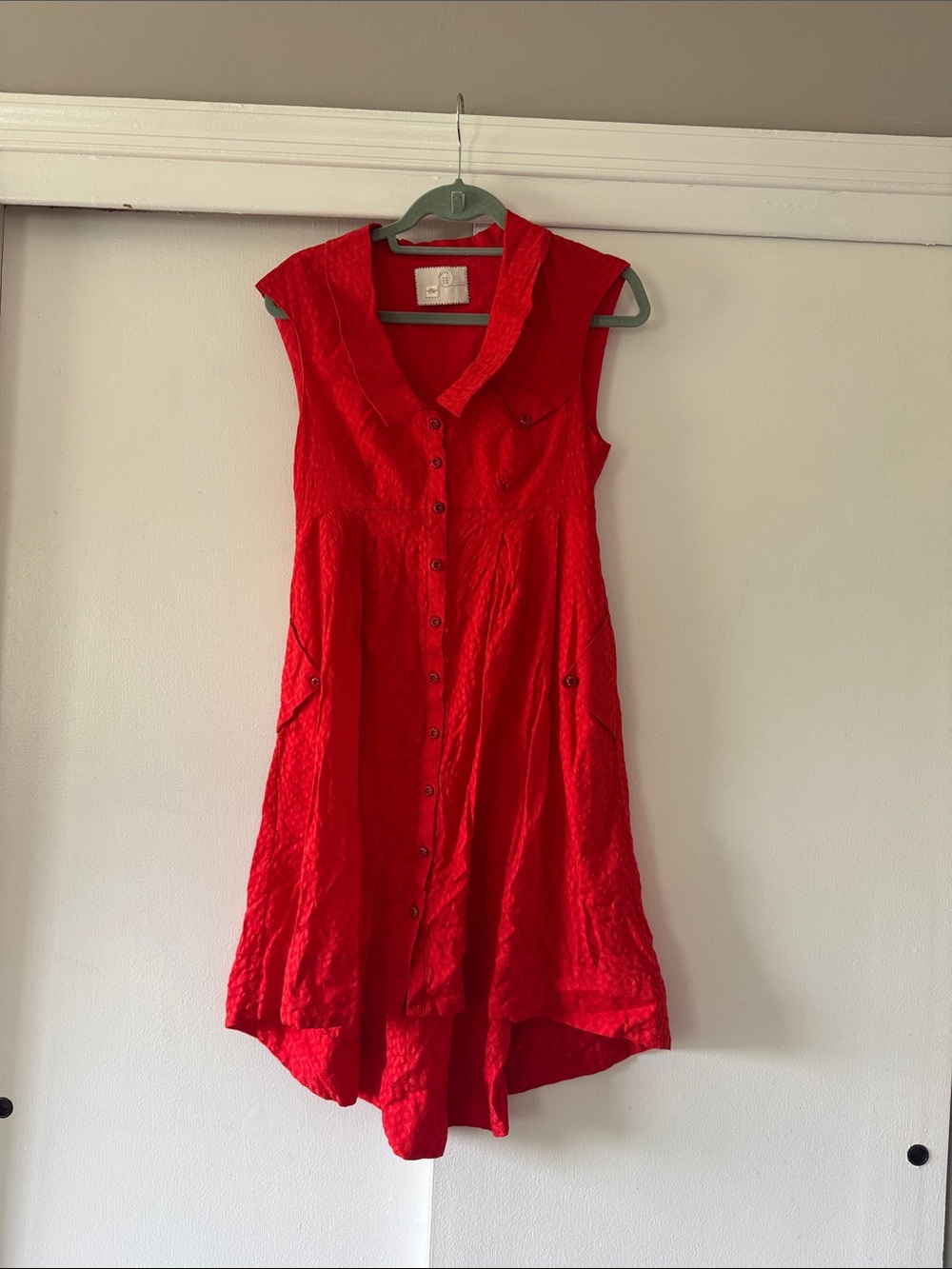 Anthropologie Red Sleeveless High-Low Button Front Dress